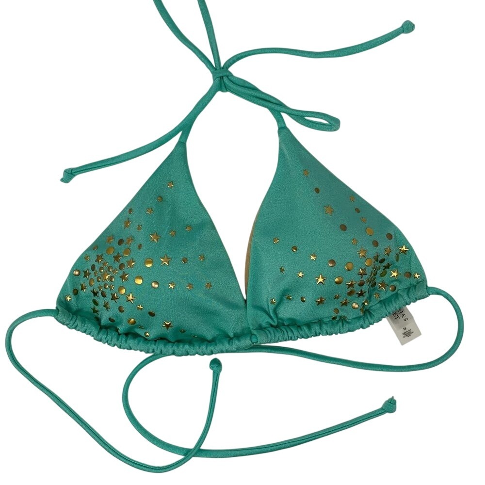 Victorias Secret Bikini Top Blue Studded Triangle Size‎ Medium